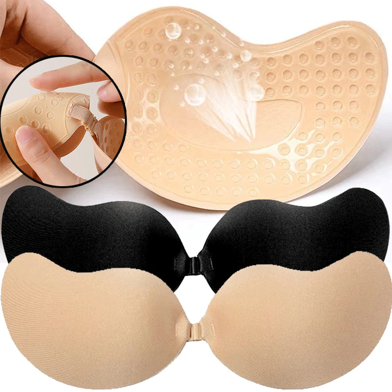 Push Up Bra Silicone - 재사용 가능한 접착식 니플 커버 A-D컵,