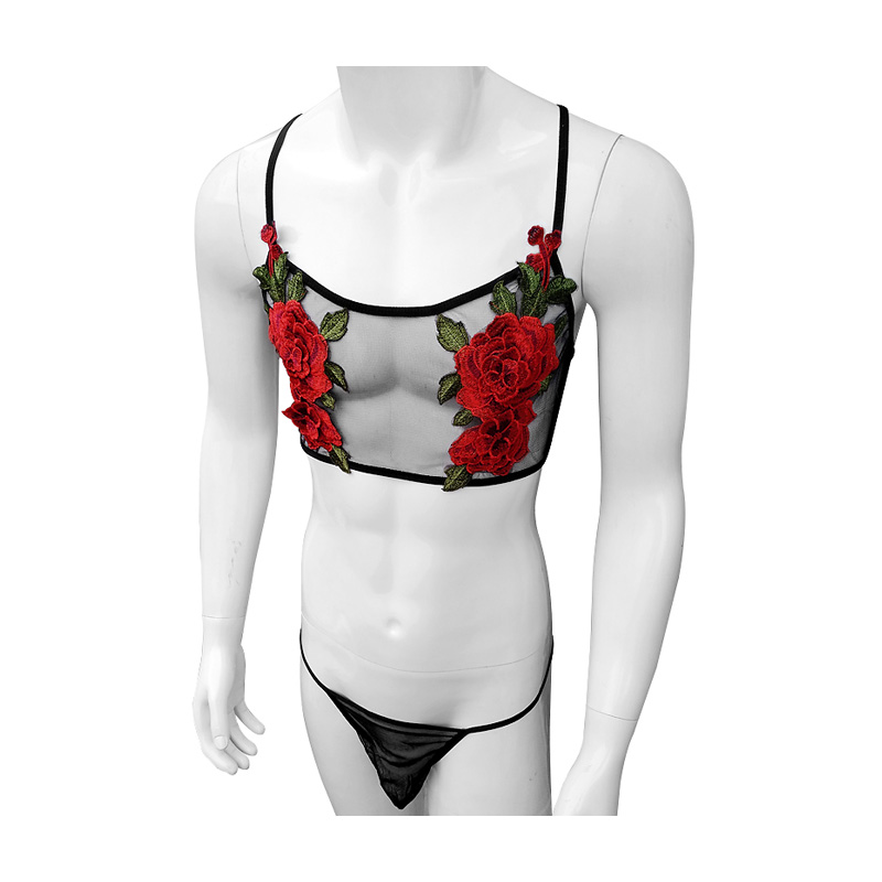 섹시한 자수 남성 시스루 쉬어 메쉬 레이스 란제리 세트 - Sheer Mesh Bra 리뷰 및 가격